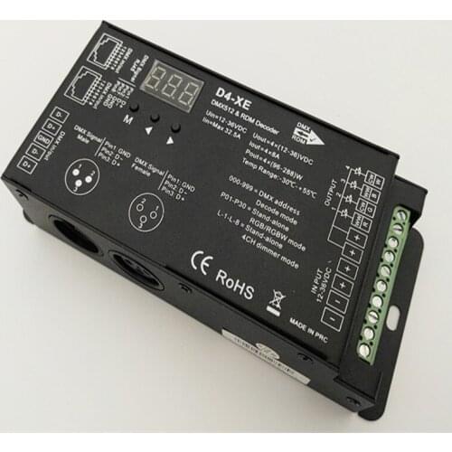 Fast shipping 5pcs D4-XE 4 channel PWM constant voltage DMX decoder with digital display XLR3 RJ45 port DC12-36V input;8A*4CH