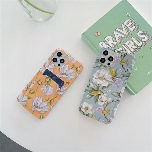 Wallet Card Holder Case For iPhone 12 Pro Max 11 Pro Max 7 8 Plus XR XS X Luxury Classic Floral Flower Silicone Cases SE 2020