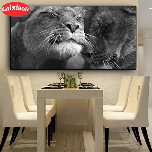 Black and White Africa Lion Animals 5d Diy Diamond Painting diamond rhinestone full square round diamond embroidery mosaic large