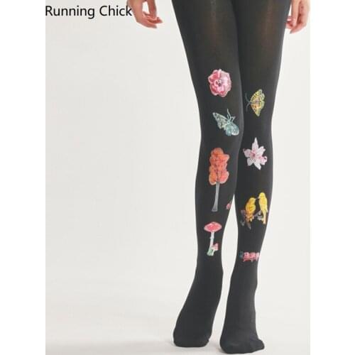 Flower Element Design, Heat Tranfer Printing, Velvet 1200D Thickness, Women Black Tight, Cheap Stuff With Free Shipping