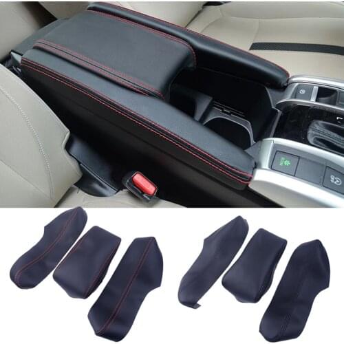DWCX 3pcs/set PU Leather Car Center Console Armrest Cover Trim Door Panels Fit for Honda Civic 2016 2017