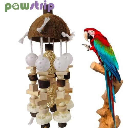 Bird Parrot Toy Natural Wooden Blocks Bird Chewing Toys For Parrots Hanging Chewing Swing Bird Tearing Toy Parrot Training Tool