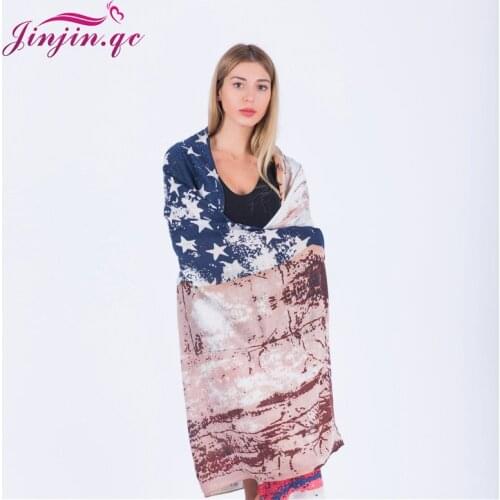 Jinjin.QC Womens Five Star Print Scarf Flag Scarves and Wraps Big Size Pashmina Beach Sunscreen Shaewls Fashion Echarpe Femme