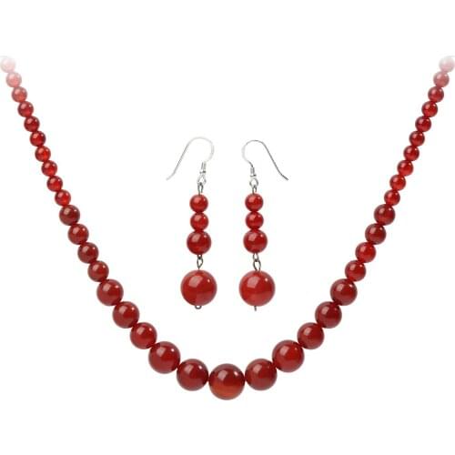 YACQ 925 Sterling Silver Natural Carnelian 6 8 10mm Choker Necklace Dangle Earrings Set Handmade Red Jewelry Gifts For Women Mom