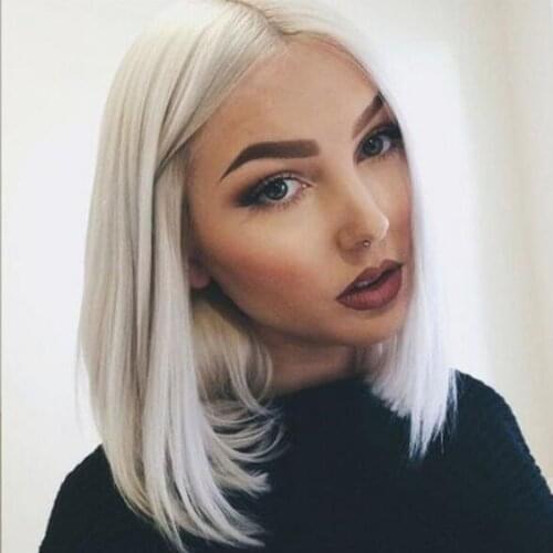 Short Straight Synthetic Lace Front Wig Ombre Blonde Bob Hair Lolita Glueless Frontal Cosplay Purple Black Wigs For Women