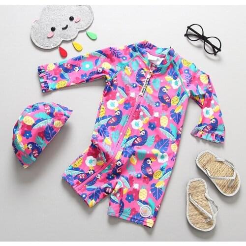 1-7Years Baby Girls Swimsuit Swimming suit for Kid girl with Cap Long Sleeve Baby Surfing suit Infant Baby Floating suit-SW370