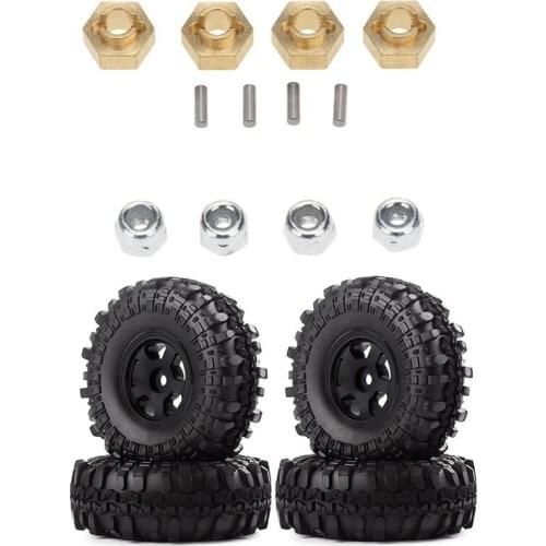 Brass Wheel Hex Hubs And Wheel Lock Nuts With 4PCS 1.0 Beadlock Wheel Rims Tire Tyres Set,For Axial SCX24 1/24 RC Car