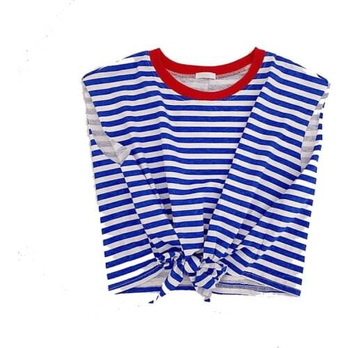 Summer new Korean style short section sleeveless striped t-shirt for women