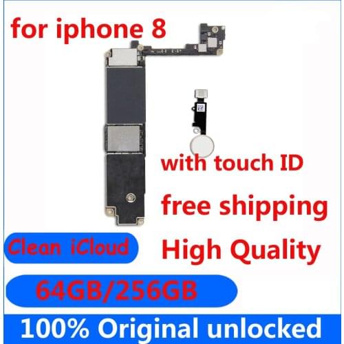 For iphone 8 IOS System motherboard 64gb 256gb top quality clean icloud mainboard with / without touch ID full chips logic board