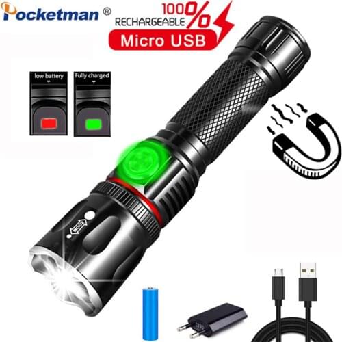 100000 Lumen Multifunctional LED Flashlight L2 T6 USB Rechargeable Powerful COB Zoomable Torch linterna tail Magnet Work Light
