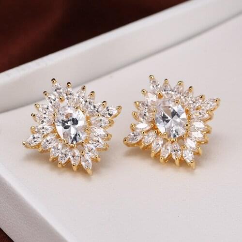 DE256 Fashion Street Snap Delicacy 4A Zircon Flower Square Ear Stud GIRLS Gift Party Banquet WOMENS Jewelry Earrings 2021