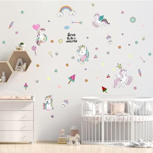 Cartoon Animal Unicorn Candy Star Wall Sticker Children Kids Room Bedroom Living Room Wall decals Home Decoration Vinyl Mural