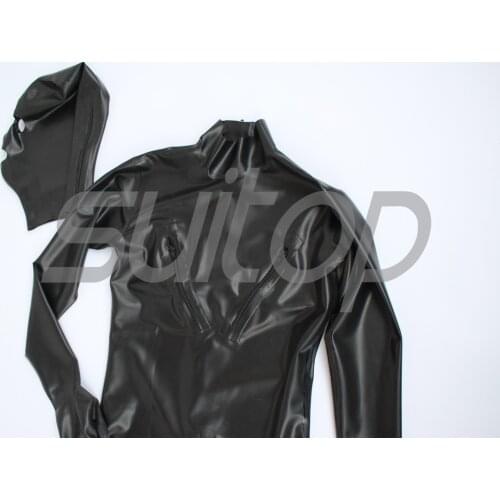 Mens latex full cover catsuit zentai teddies with Chest zipper and back zip hoods separated SUITOP