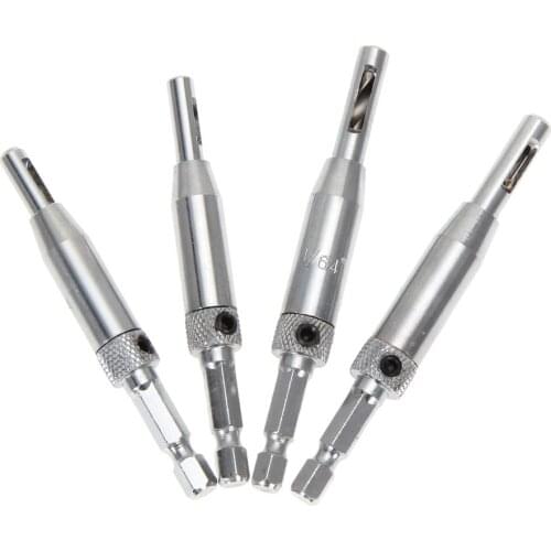 4Pcs HSS Self Centering Hinge Drill Bits Set Door Cabinet Woodworking Punch Hole Hexagon Driller Positioning Tools