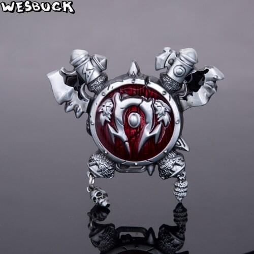 Wholesale WesBuck Brand belt buckle Double Axes Shield skull pattern metal pin buckles fashion trousers /pants Diy belt 5Pcs MOQ