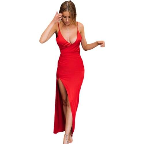 Sexy Women 's V - neck back - to - back westwear Club sexy Long Maxi dress Girls Party Slim Belt spaghetti Women' s