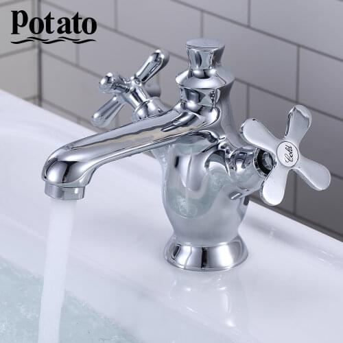 Potato Bathroom Faucet Dual Handle Vessel Sink Taps Deck Mounted Brass Hot &Cold Washing Basin Sink Faucet p10321