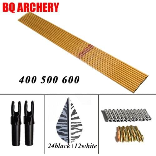 6pcs Archery Carbon Arrow Sp400-600 32inch 2inch Arrow Vanes Nock and 75gr Target Point Tips Compound Traditional Bow Hunting