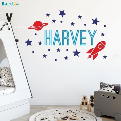 Custom Name Three Colors Nursery Wall Sticker Space Simple Dream Decals Rocket Star Home Decor For Kids Room Nursery YT2501