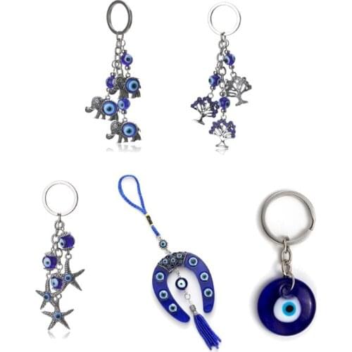 Turkish Blue Evil Eye Keychain Car Key Ring Amulet Lucky Charm Hanging Pendant