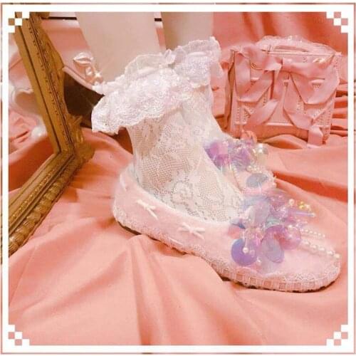Lolita plush peas shoes low to help shallow mouth round head shoes Low help Vintage Sweet Lolita Shoes Kawaii Girl Tea Party