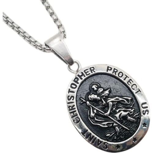 Retro Silver Stainless Steel Religious Saint Christopher Protect US necklace pendant quality amulet Christopher necklace jewelry