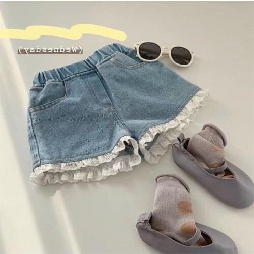 Spring And Summer Pants New Childrens Cute Sweet And Comfortable Soft Denim Shorts Lace Girl Shorts