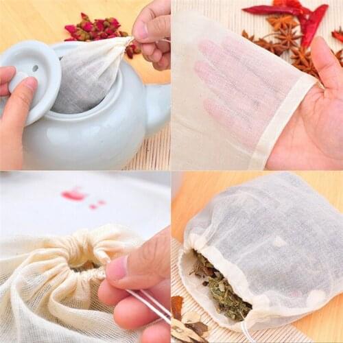 10Pcs Large Teabags 8x10CM Cotton Muslin Drawstring Reusable Bags For Soap Herbs Tea Empty Filter Bags For Cooking Kitchen Tool