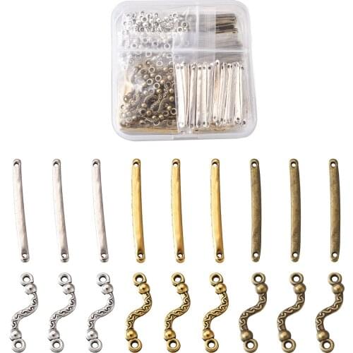 180Pcs Rectangle Tibetan Style Alloy Bar Links Mix Color Connectors for Necklace Bracelet Jewelry Design DIY Making Accessories
