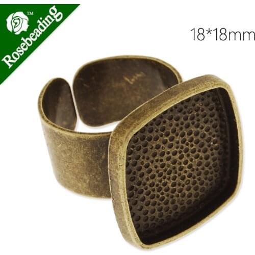 18x18mm antique bronze adjustable plated square cabochon setting ring,ring blank,ring bezel,sold 10pcs/lot-C4416