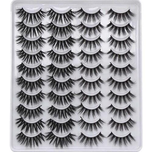 20Pairs Mixed Styles Natural Thick 3D Faux Mink False Eyelashes Wispies Criss-cross Lashes Extension Cruelty-free Makeup Tool
