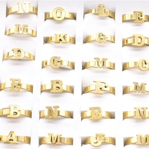 20 Pieces/Lot Mix Stainless Steel Letter Ring for Women Gold Color Retro Punk Men Rings Wholesale
