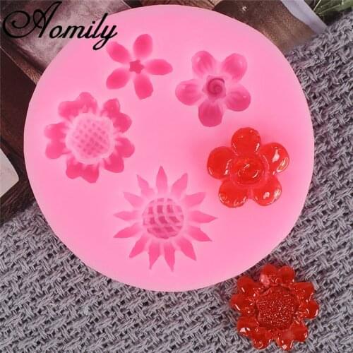 Aomily Sunflower Daisy Flowers Cake Mold Pastry Chocolate Candy Jelly Cake Mould Kitchen Silicone Mold Baking Accessories