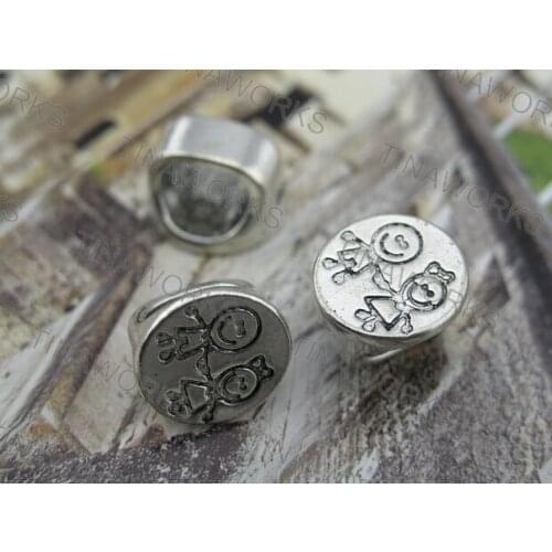 FREE SHIPPING 30pcs 10.0x7.0mm Antique-Silver Boy&Girl Slider Spacer For Licorice Leather Cord--PAT161
