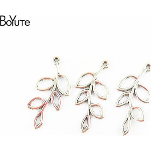BoYuTe (50 Pieces/Lot) 19*41MM 2 Colors Zinc Alloy Materials Hollow Leaf Branch Charms Pendants Connector Diy Jewelry Making