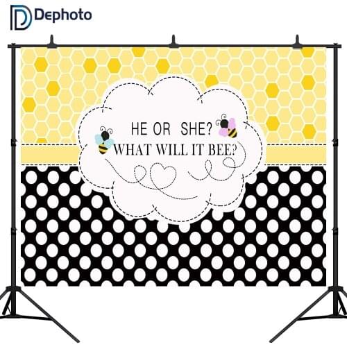 DePhoto Gender Reveal Party Backdrop Baby Shower Photo Background He or She What Will It Bee Photo Booth photography Props
