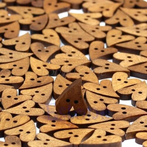 100 PCS 20Mm Heart Shape Brown Wood Wooden Sewing Button Craft Scrapbooking Drop Shipping