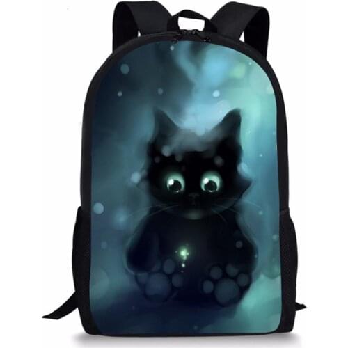 Childrens School Backpack Black Fantasy Cats Pattern Kids School Book Bags Cartoon Small Animal Painting Travel Backpack