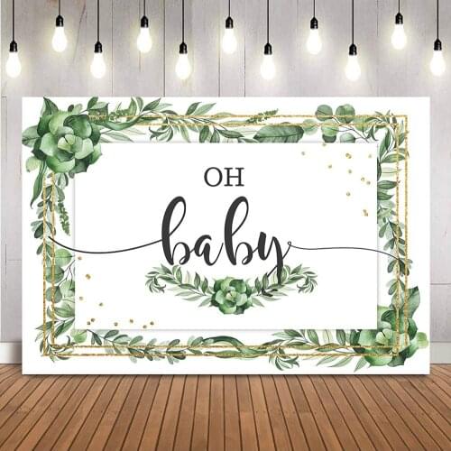 Greenery Oh Baby Backdrop Gender Nature Baby Shower Party Decoration Banner Gold Glitter Dot Its a boy Photo Background Studio