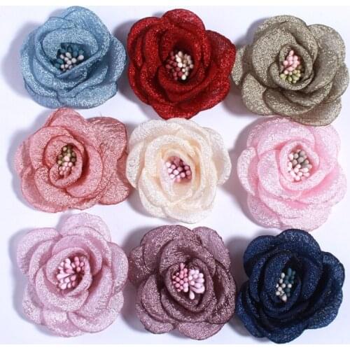 200PCS 5CM Newborn Artificial Bling Burned Peony Flower For Headband Fabric Flowers For Hair Clips Accessories