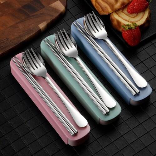 Childrens Stainless Steel Portable tableware set three piece Korean student spoon chopsticks fork cutlery
