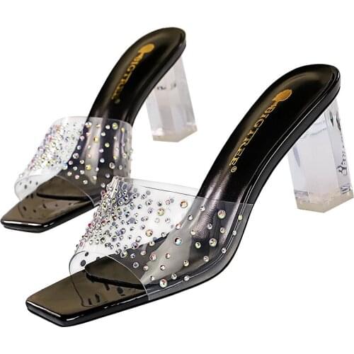Korean version of the fashion, high heels with transparent crystal summer, phalangie open-facade, transparent shoes with drill