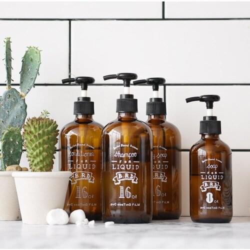Brown Glass Bath Shampoo Bottle Scandinavian Press Pump Liquid Conditioner Storage Bottle Travel Lotion Soap Organizer Bottle