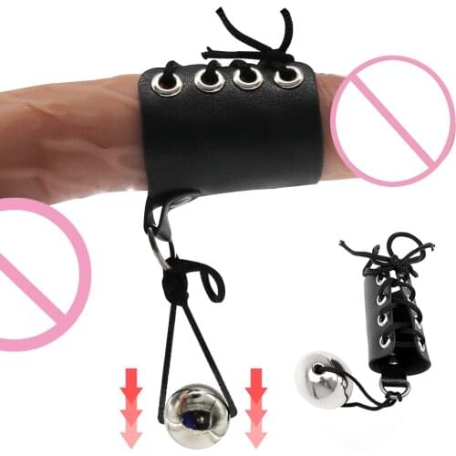 Leather Cockring Heavy Weight Metal Ball Delay Lasting Trainer Penis Extender Enlargement Stretcher Male Chastity Device Sex Toy