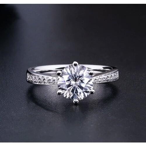 Pure 18K White Gold 1ct 2ct 3ct Round Cut Moissanite Ring Single row drill Engagement Ring Anniversary Ring For Women