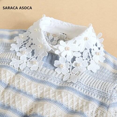 Fashion Lace Hollow Detachable Collars Women All Match Beading Sweater Shirt Fake Collar For Girls A506
