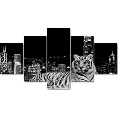 Home Decor Wall Modular Posters Picture Art Unframed 5 Panel Tiger Building Landscape Living Room HD Modern Printed Canvas Paint