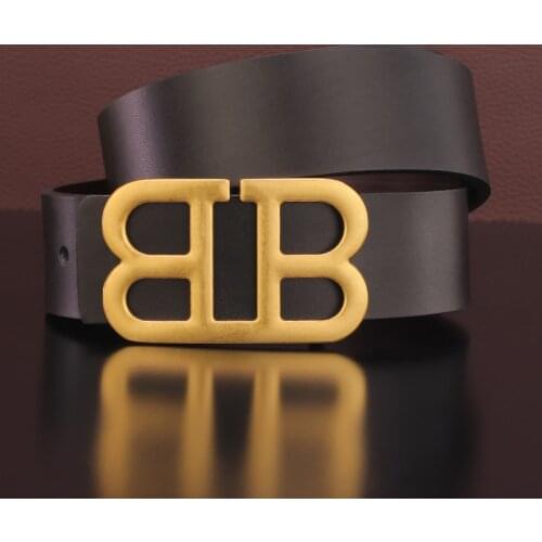 High Quality B letter belts men slide buckle 3.8cm wide black genuine leather Waist Strap fashion Cowskin ceinture homme