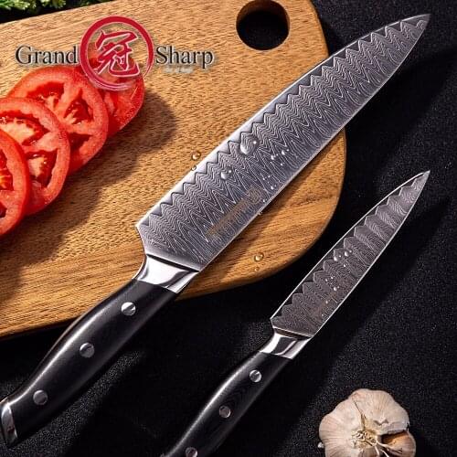 Damascus Knife Set 2 pcs Chef Kitchen Knives VG10 Japanese Damascus Steel 67 Layers Utility Paring Tomato Home Cooking Tools NEW