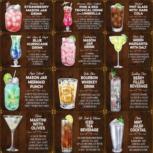 Beer Drinks Mojito Negroni Mint JULEP TEA BLUE Cocktail Vintage Metal Tin Signs Poster Bar Pub Home Wall Decor Retro Iron Plaque